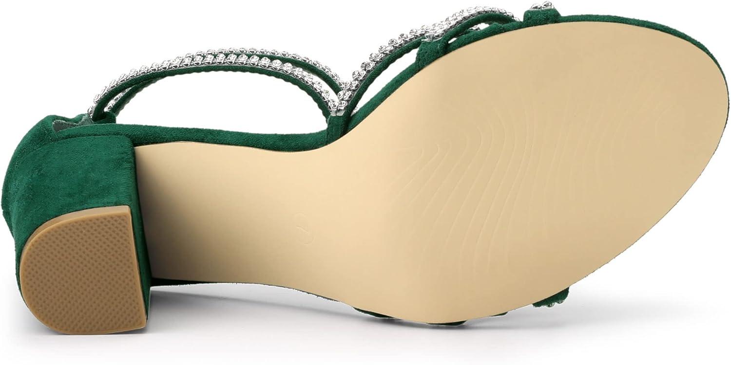 imageAllegra K Womens Rhinestones Strappy Chunky Heel SandalsDark Green