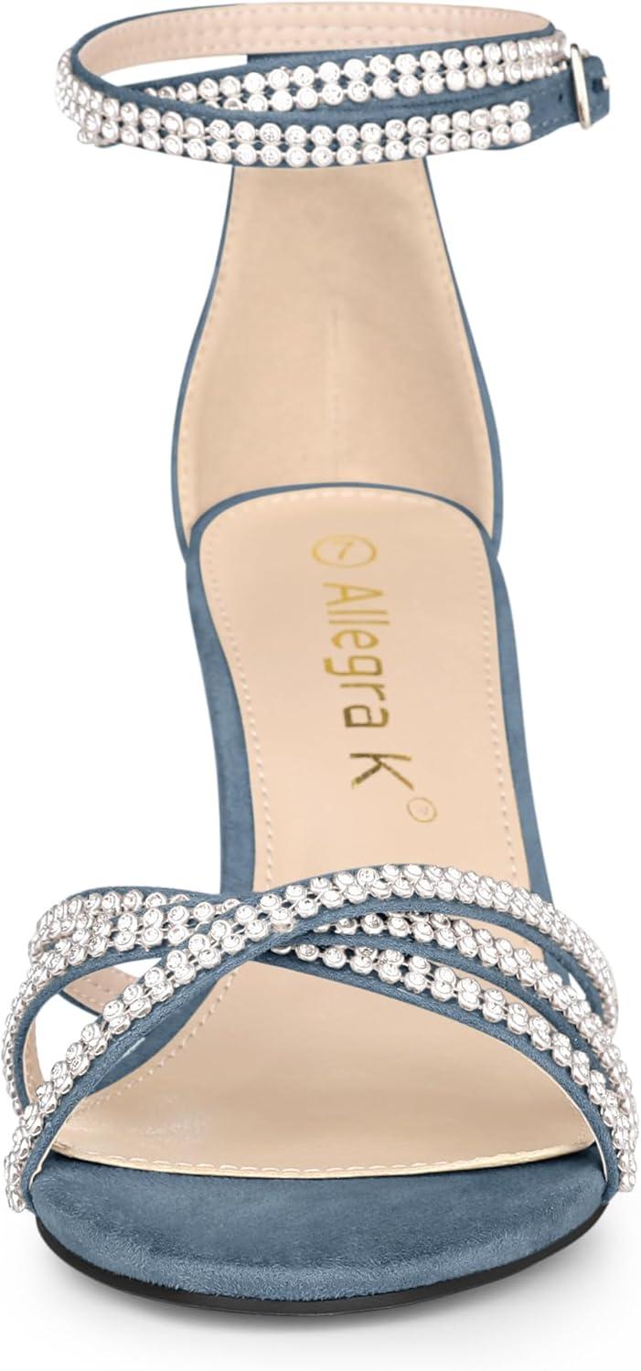 imageAllegra K Womens Rhinestones Strappy Chunky Heel SandalsHaze Blue