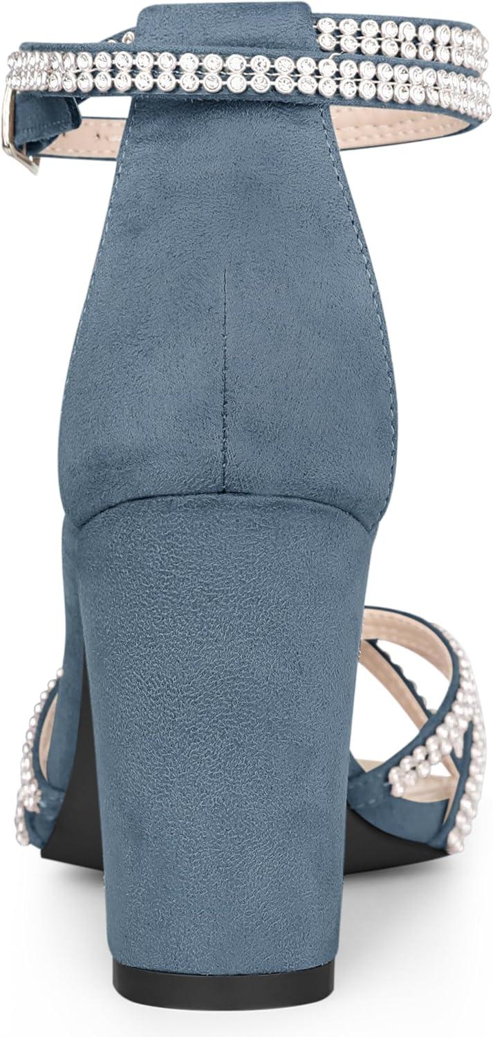 imageAllegra K Womens Rhinestones Strappy Chunky Heel SandalsHaze Blue