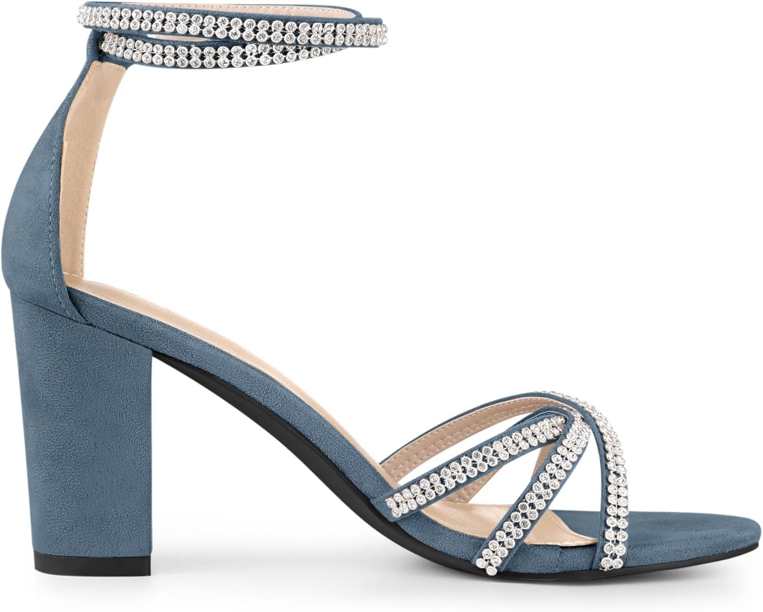 imageAllegra K Womens Rhinestones Strappy Chunky Heel SandalsHaze Blue