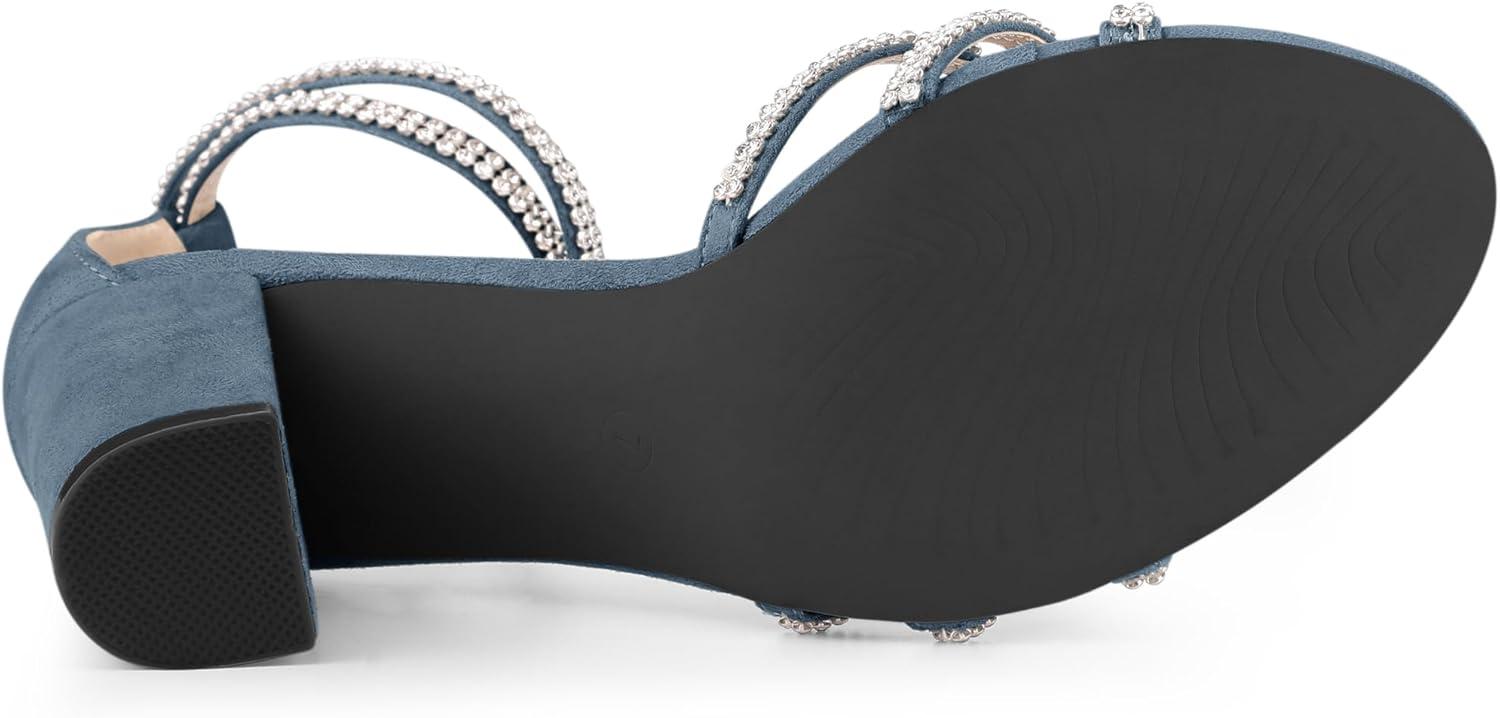 imageAllegra K Womens Rhinestones Strappy Chunky Heel SandalsHaze Blue