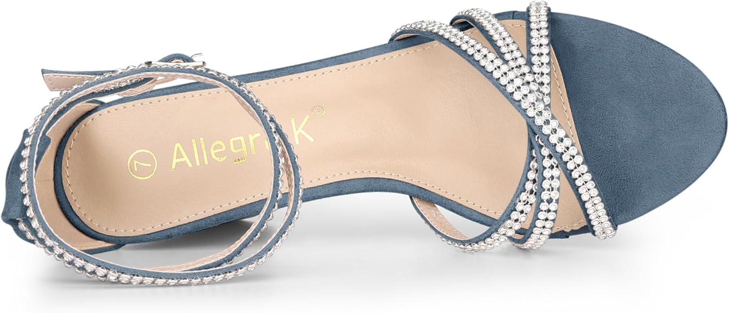 imageAllegra K Womens Rhinestones Strappy Chunky Heel SandalsHaze Blue