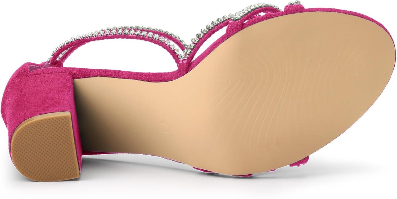 imageAllegra K Womens Rhinestones Strappy Chunky Heel SandalsHot Pink