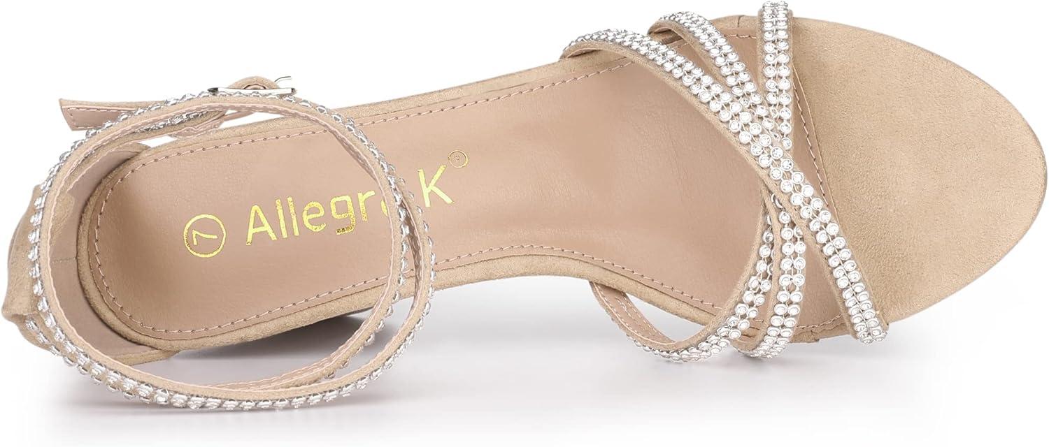 imageAllegra K Womens Rhinestones Strappy Chunky Heel SandalsKhaki