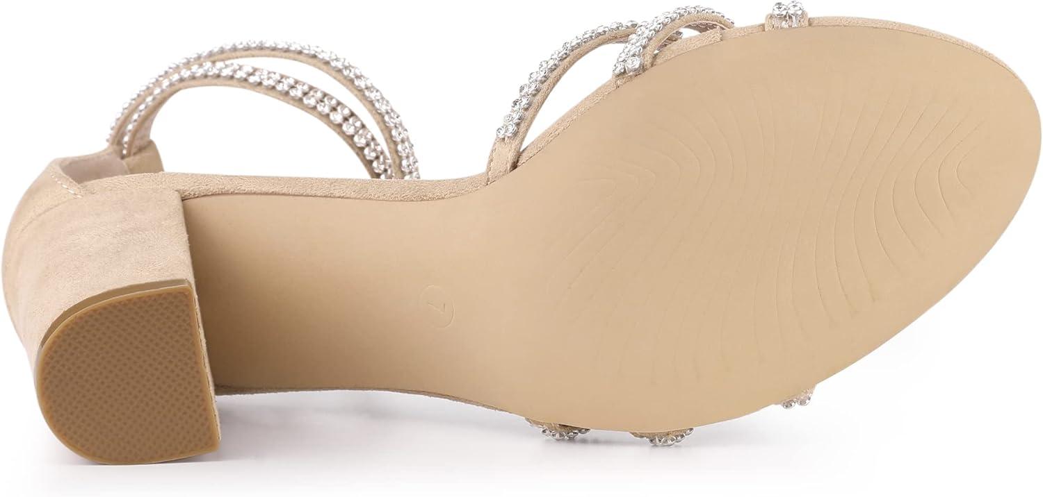 imageAllegra K Womens Rhinestones Strappy Chunky Heel SandalsKhaki