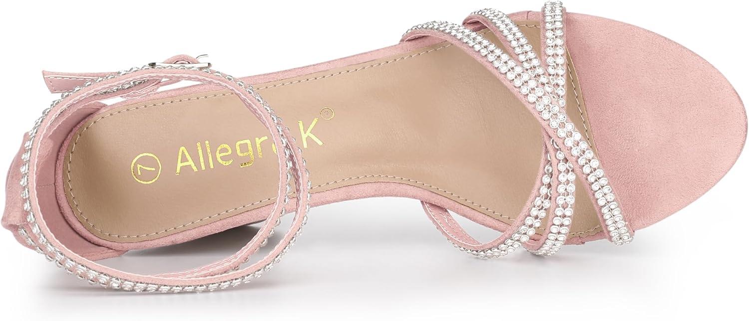 imageAllegra K Womens Rhinestones Strappy Chunky Heel SandalsPink