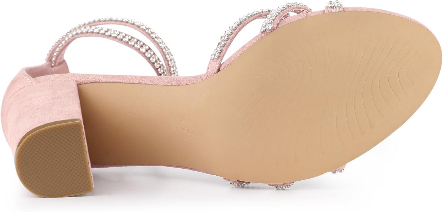 imageAllegra K Womens Rhinestones Strappy Chunky Heel SandalsPink