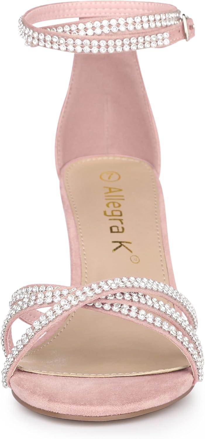 imageAllegra K Womens Rhinestones Strappy Chunky Heel SandalsPink