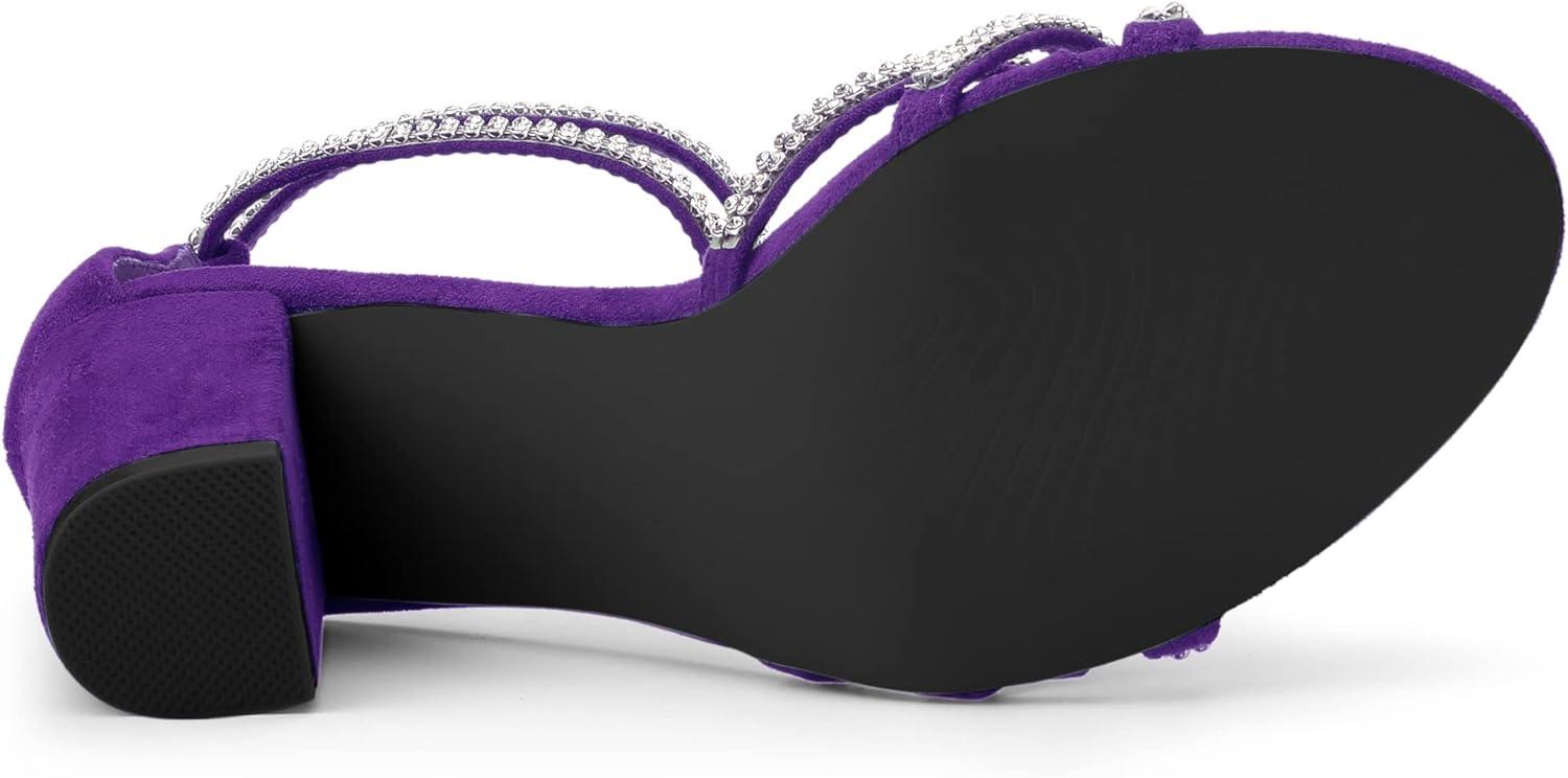 imageAllegra K Womens Rhinestones Strappy Chunky Heel SandalsPurple