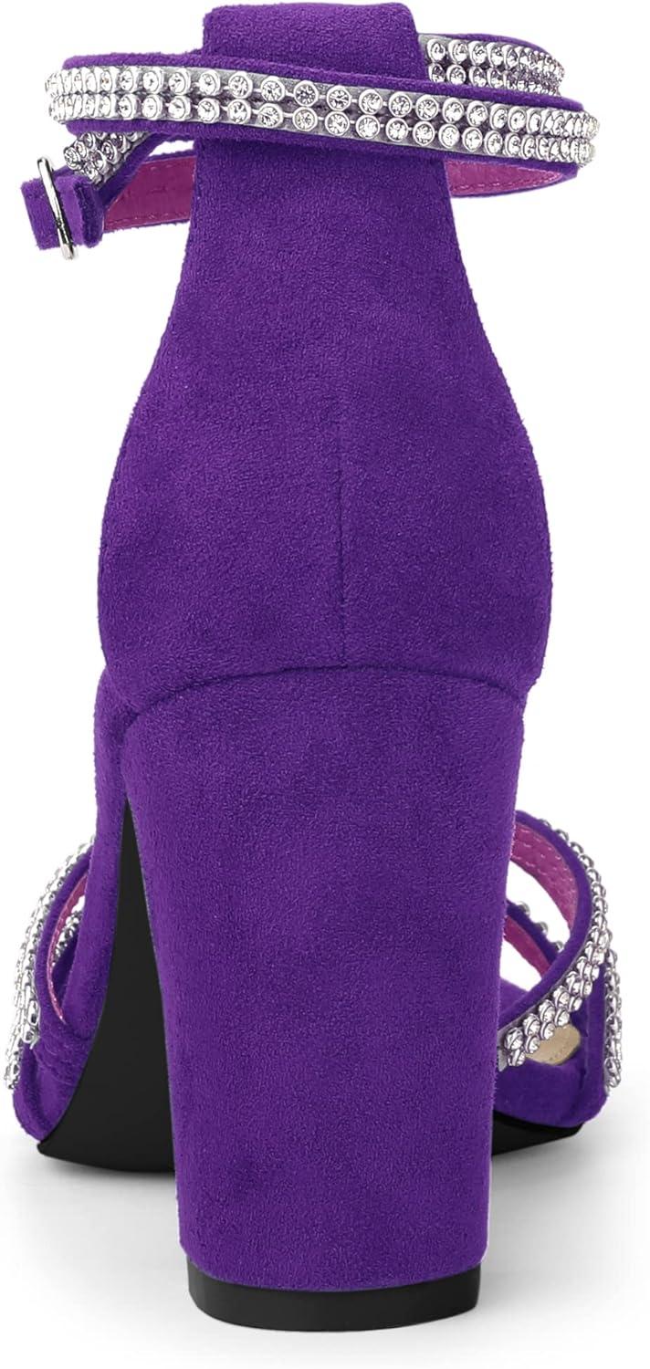 imageAllegra K Womens Rhinestones Strappy Chunky Heel SandalsPurple