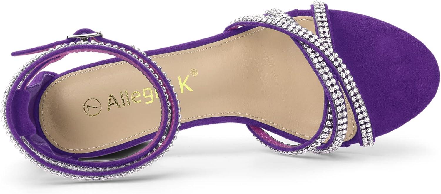 imageAllegra K Womens Rhinestones Strappy Chunky Heel SandalsPurple
