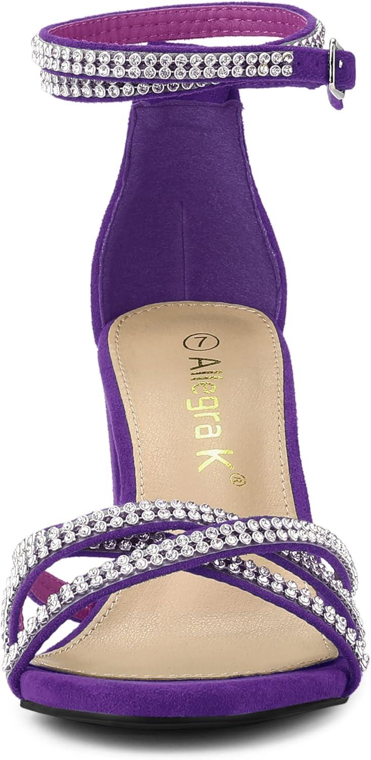imageAllegra K Womens Rhinestones Strappy Chunky Heel SandalsPurple