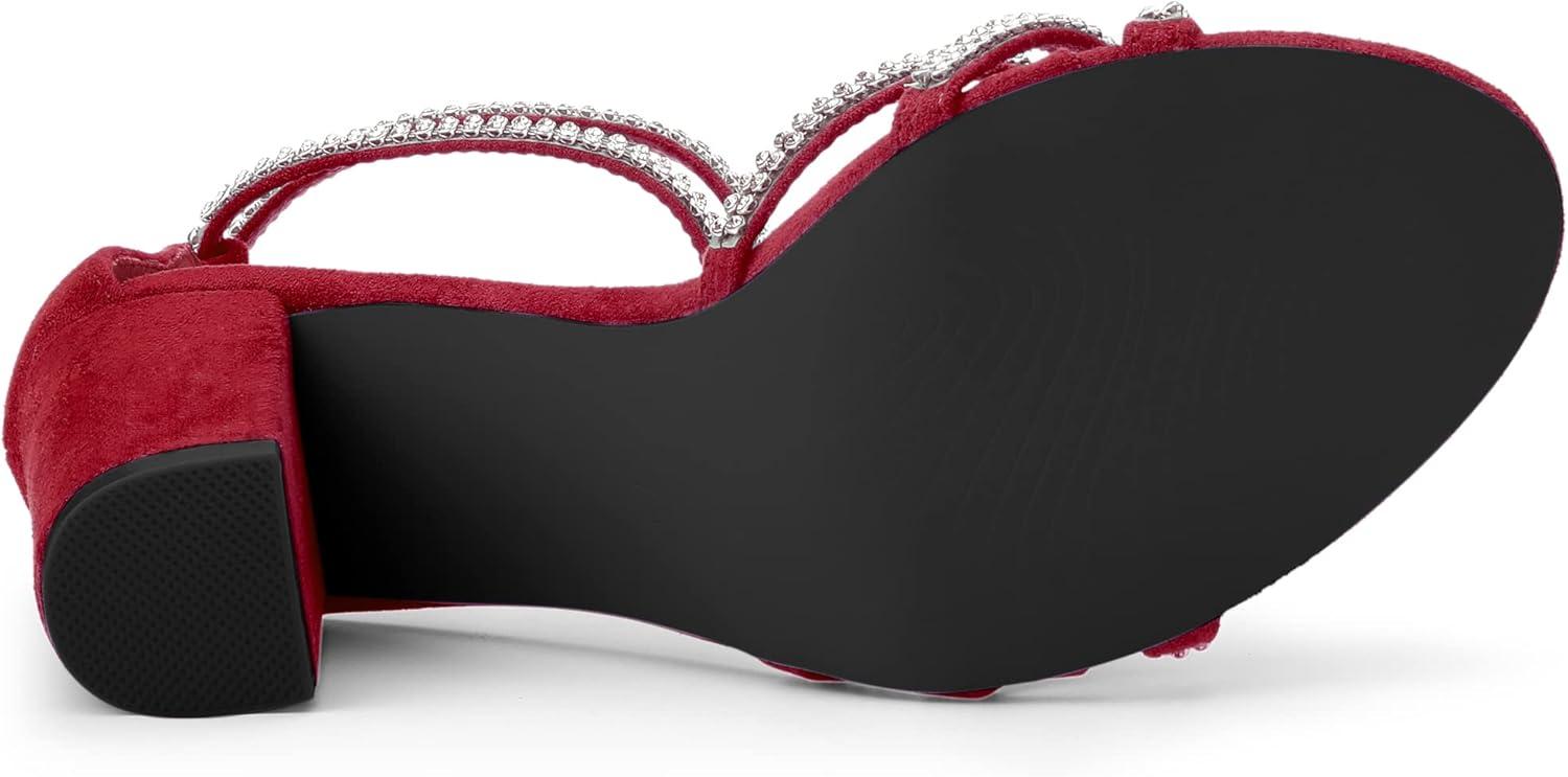 imageAllegra K Womens Rhinestones Strappy Chunky Heel SandalsRed