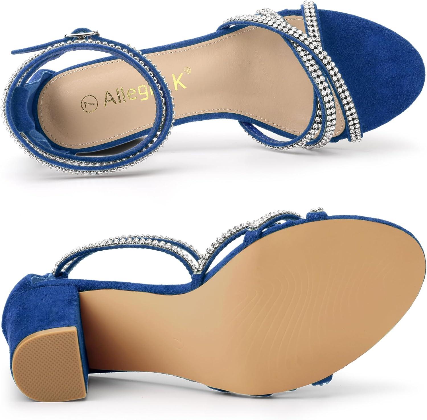 imageAllegra K Womens Rhinestones Strappy Chunky Heel SandalsRoyal Blue