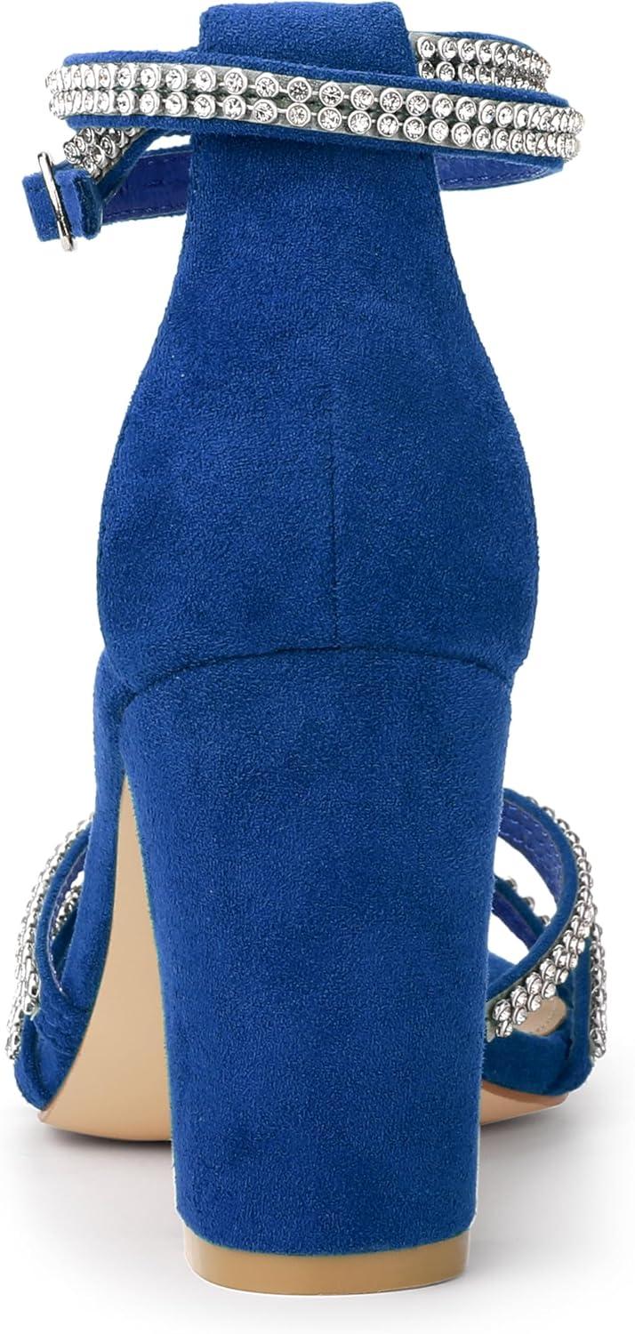 imageAllegra K Womens Rhinestones Strappy Chunky Heel SandalsRoyal Blue