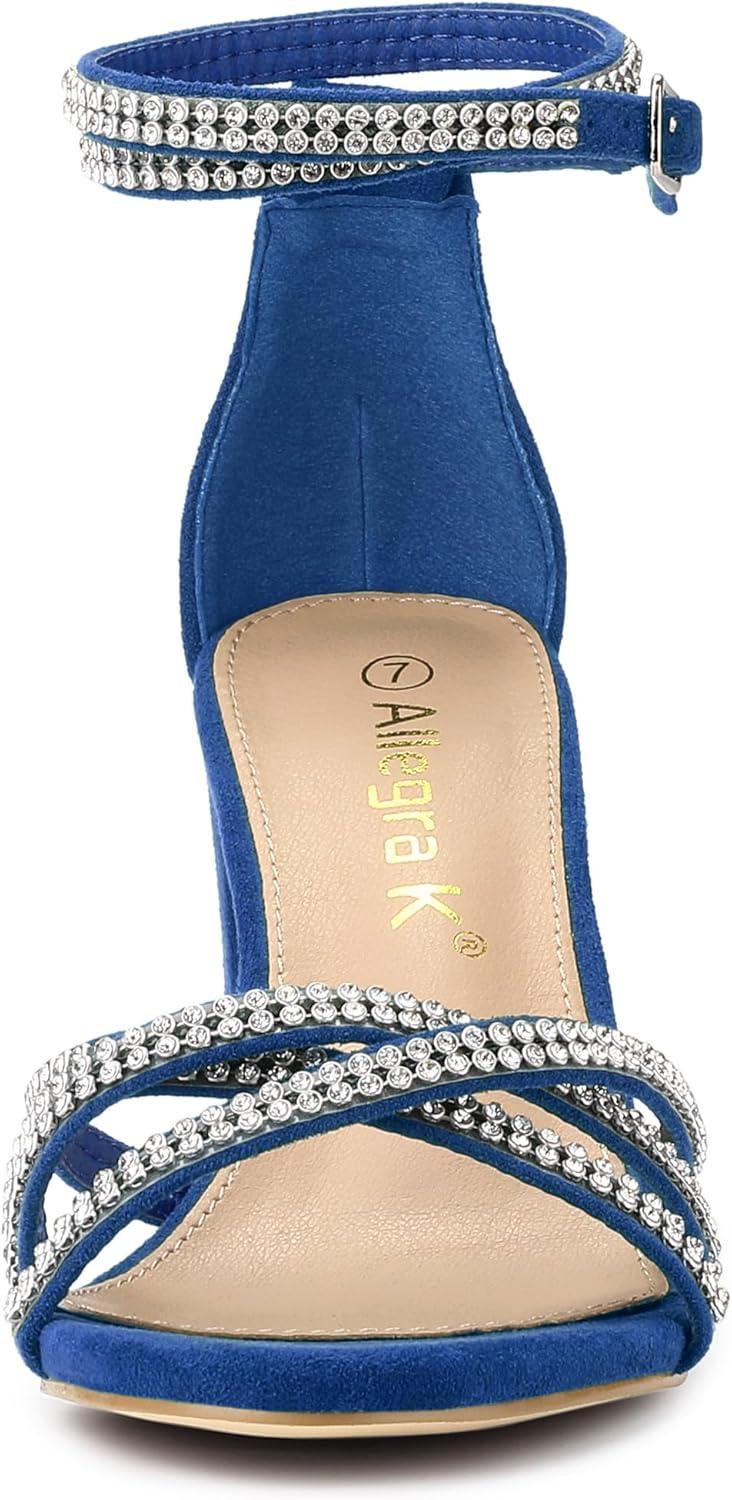 imageAllegra K Womens Rhinestones Strappy Chunky Heel SandalsRoyal Blue