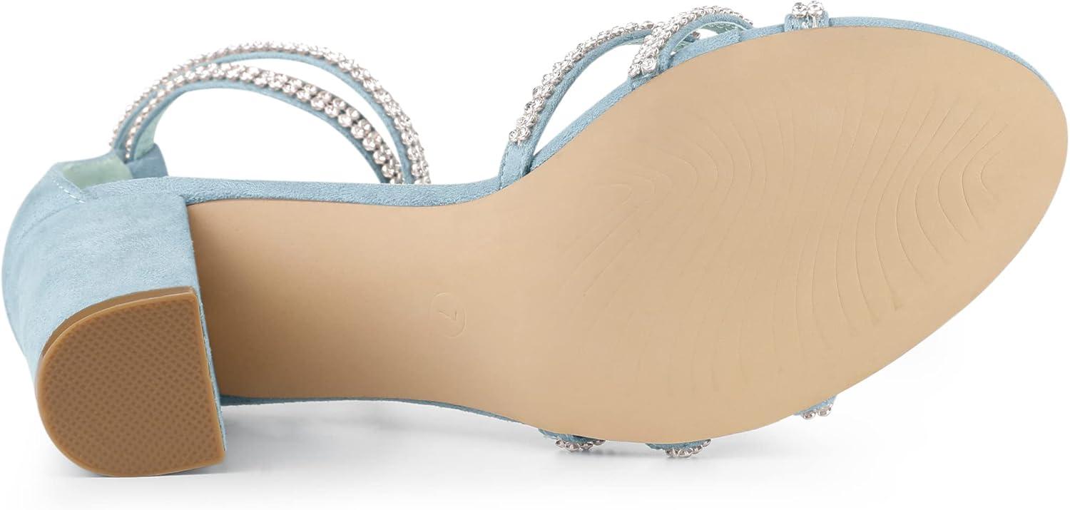 imageAllegra K Womens Rhinestones Strappy Chunky Heel SandalsSkyblue