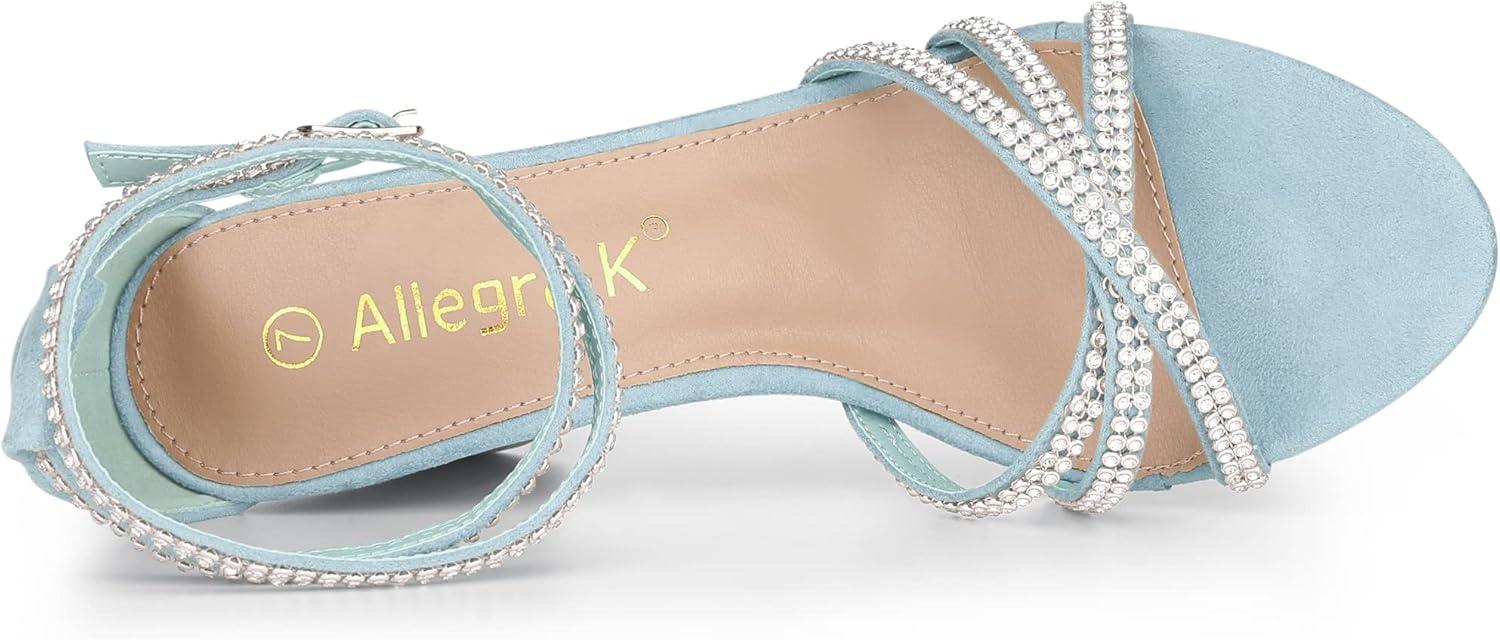 imageAllegra K Womens Rhinestones Strappy Chunky Heel SandalsSkyblue