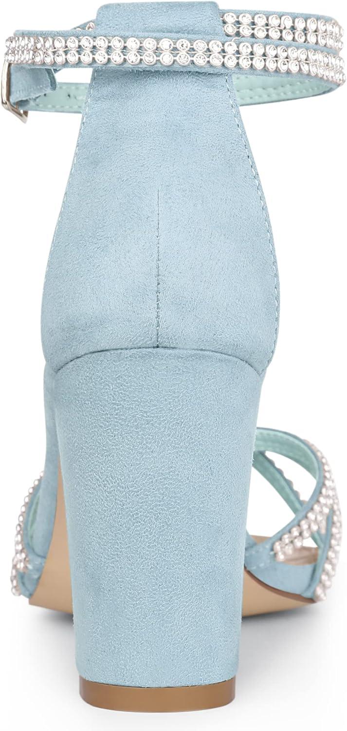 imageAllegra K Womens Rhinestones Strappy Chunky Heel SandalsSkyblue
