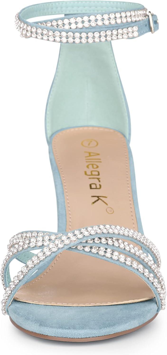 imageAllegra K Womens Rhinestones Strappy Chunky Heel SandalsSkyblue