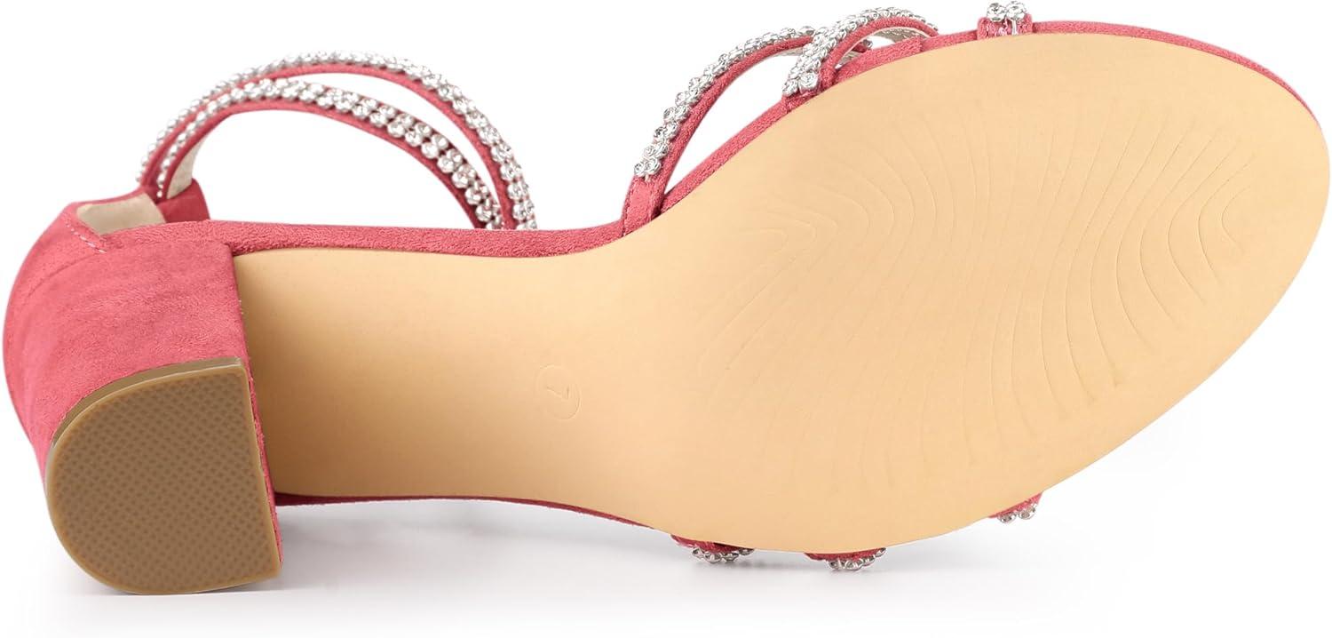 imageAllegra K Womens Rhinestones Strappy Chunky Heel SandalsWatermelon Red