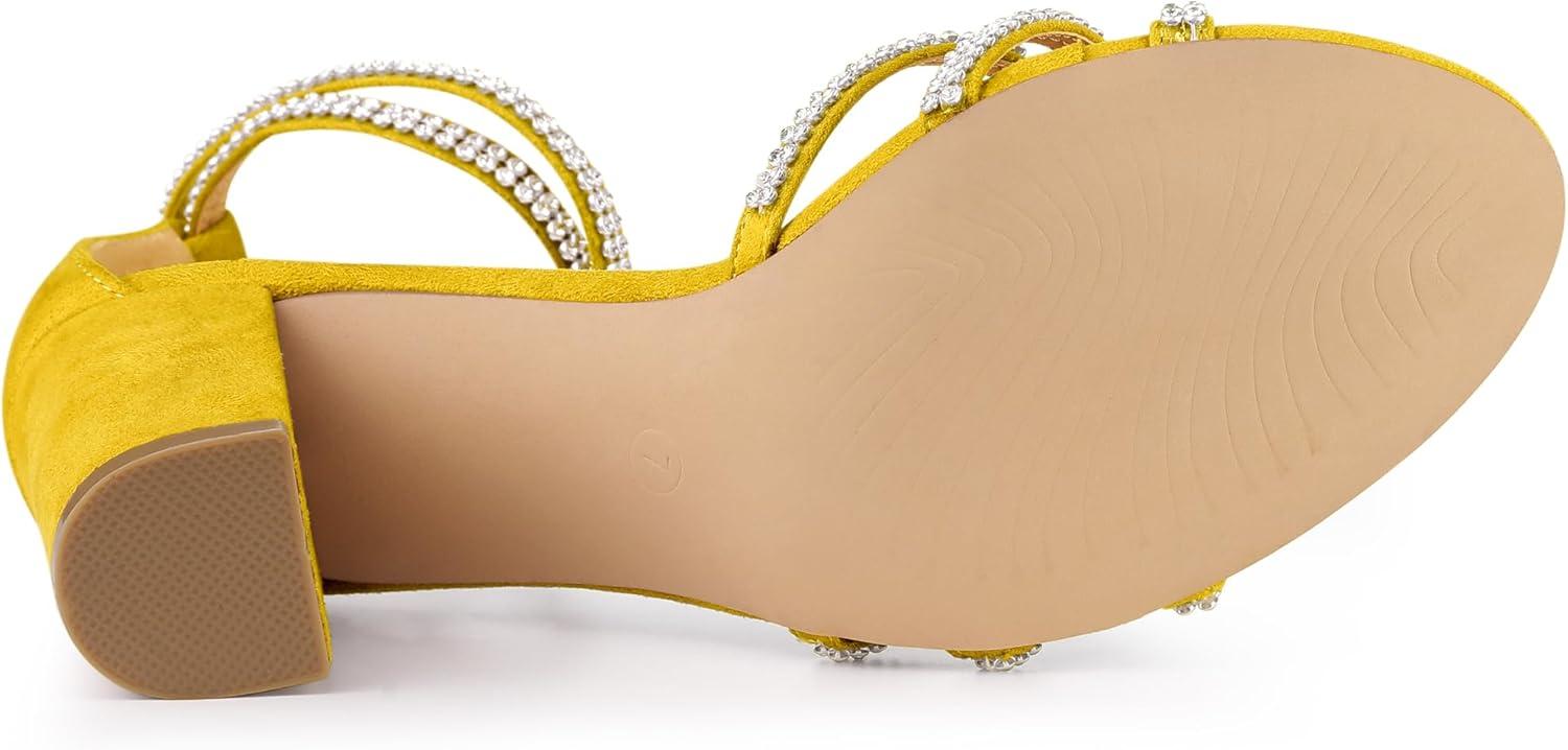 imageAllegra K Womens Rhinestones Strappy Chunky Heel SandalsYellow