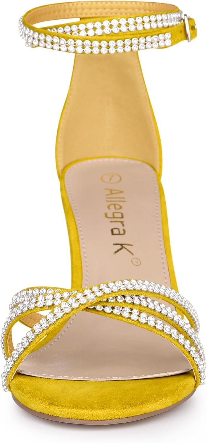 imageAllegra K Womens Rhinestones Strappy Chunky Heel SandalsYellow