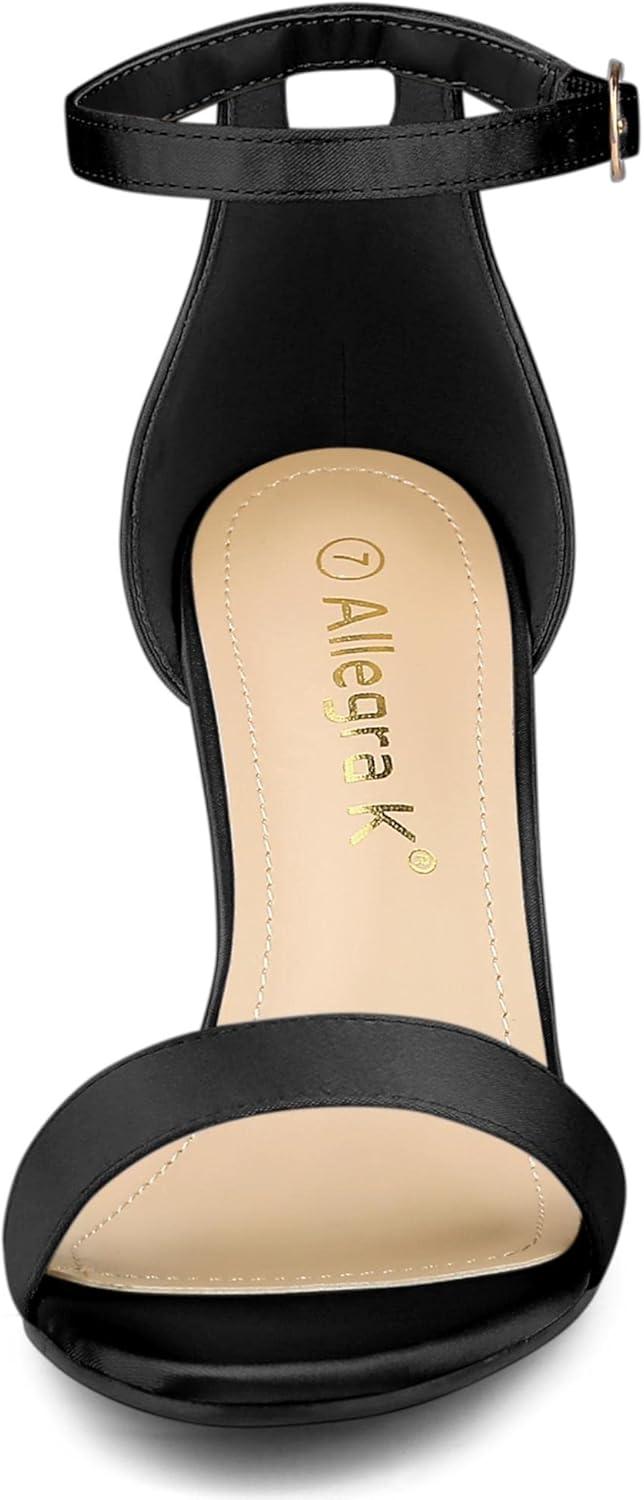 imageAllegra K Womens Satin Open Toe Ankle Strap Chunky Heels SandalsBlack