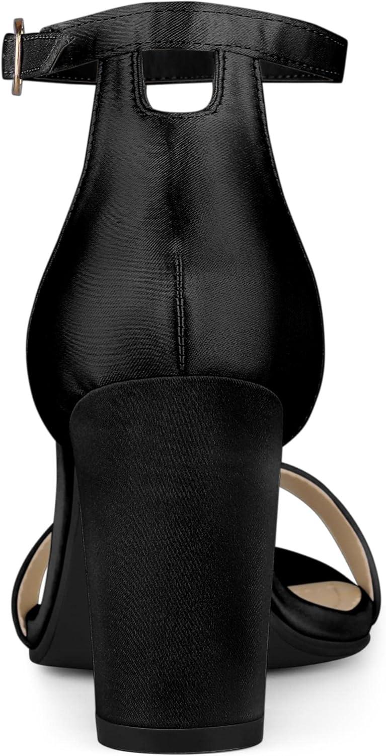 imageAllegra K Womens Satin Open Toe Ankle Strap Chunky Heels SandalsBlack