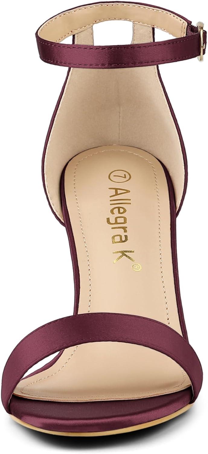 imageAllegra K Womens Satin Open Toe Ankle Strap Chunky Heels SandalsBurgundy