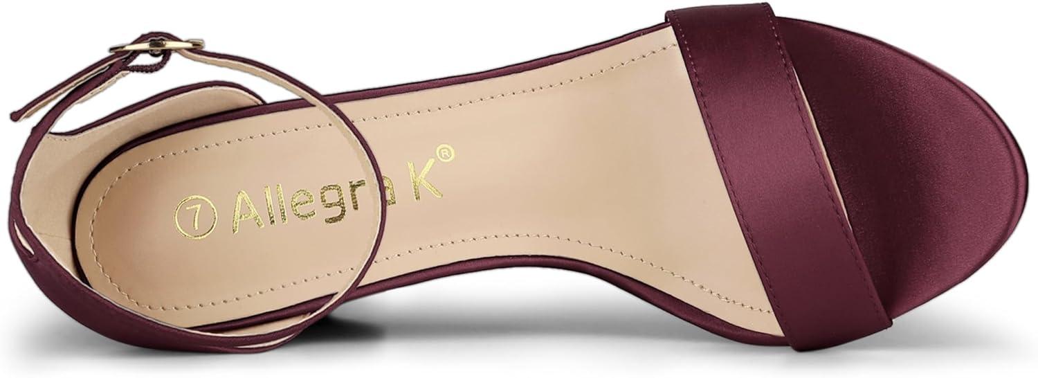 imageAllegra K Womens Satin Open Toe Ankle Strap Chunky Heels SandalsBurgundy