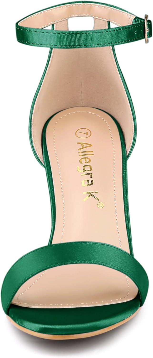 imageAllegra K Womens Satin Open Toe Ankle Strap Chunky Heels SandalsDark Green