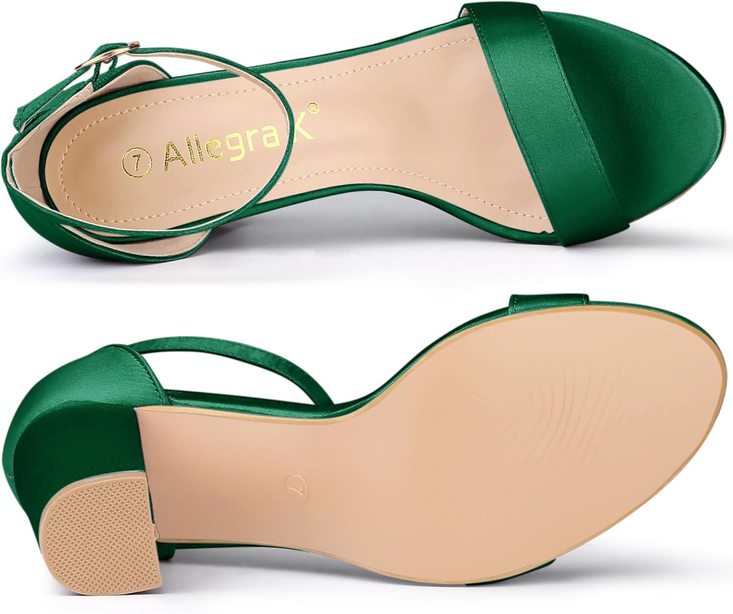 imageAllegra K Womens Satin Open Toe Ankle Strap Chunky Heels SandalsDark Green