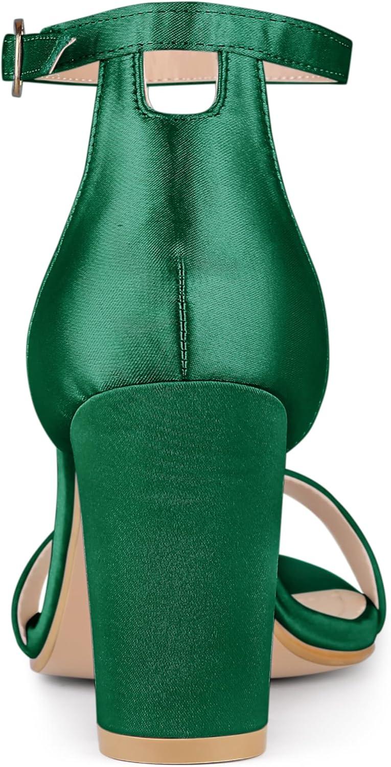 imageAllegra K Womens Satin Open Toe Ankle Strap Chunky Heels SandalsDark Green