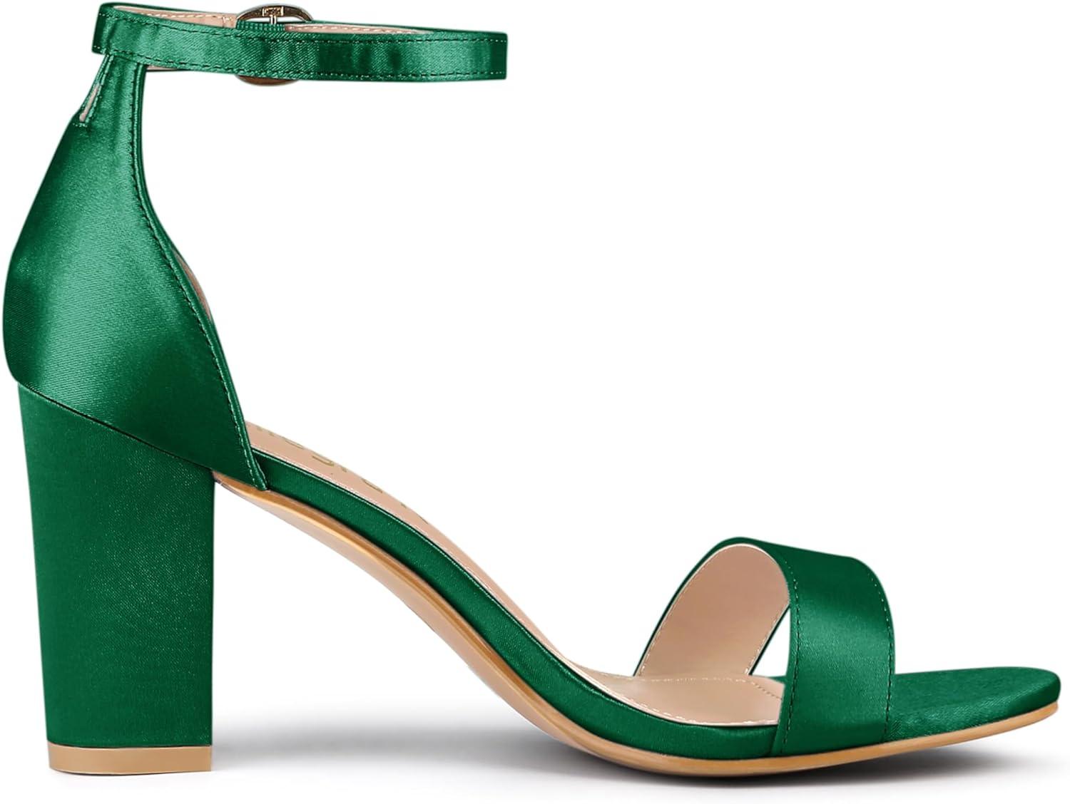 imageAllegra K Womens Satin Open Toe Ankle Strap Chunky Heels SandalsDark Green