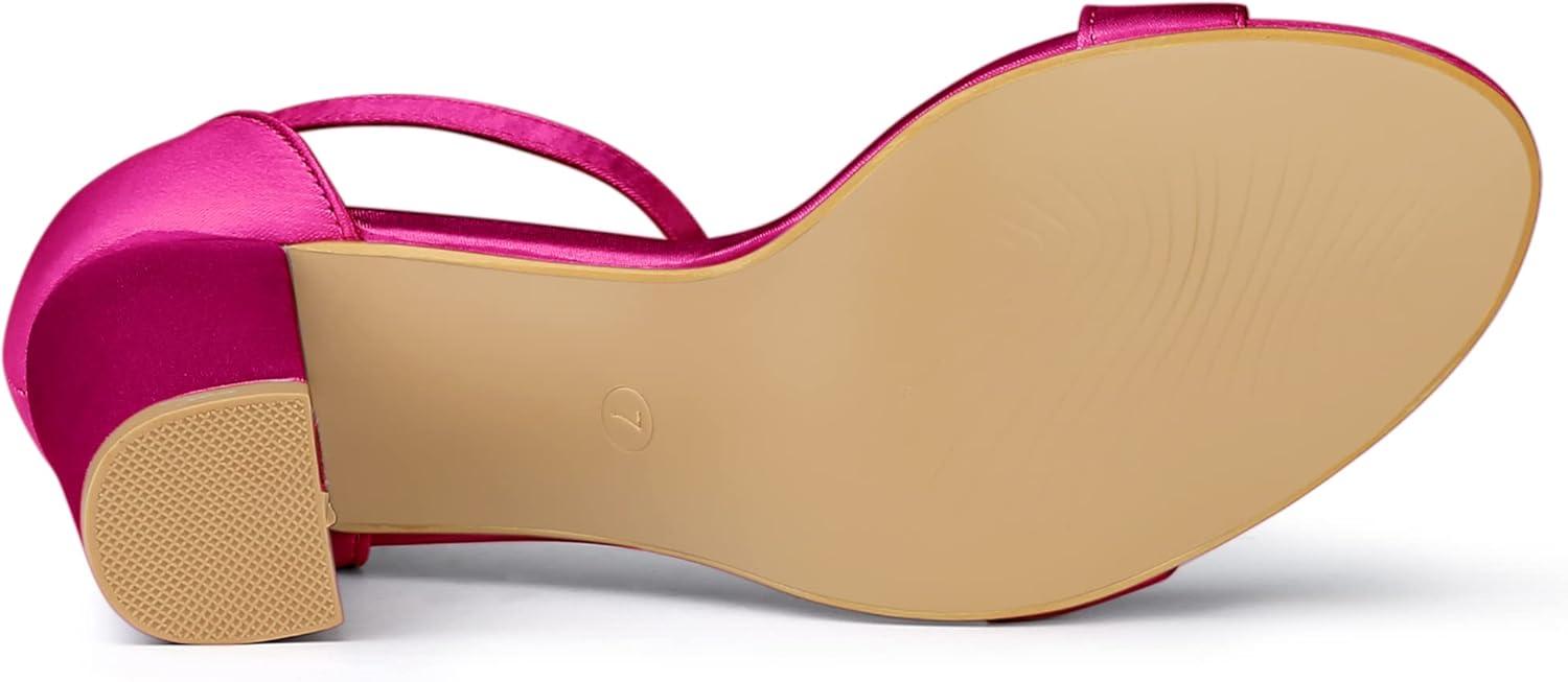 imageAllegra K Womens Satin Open Toe Ankle Strap Chunky Heels SandalsFuchsia