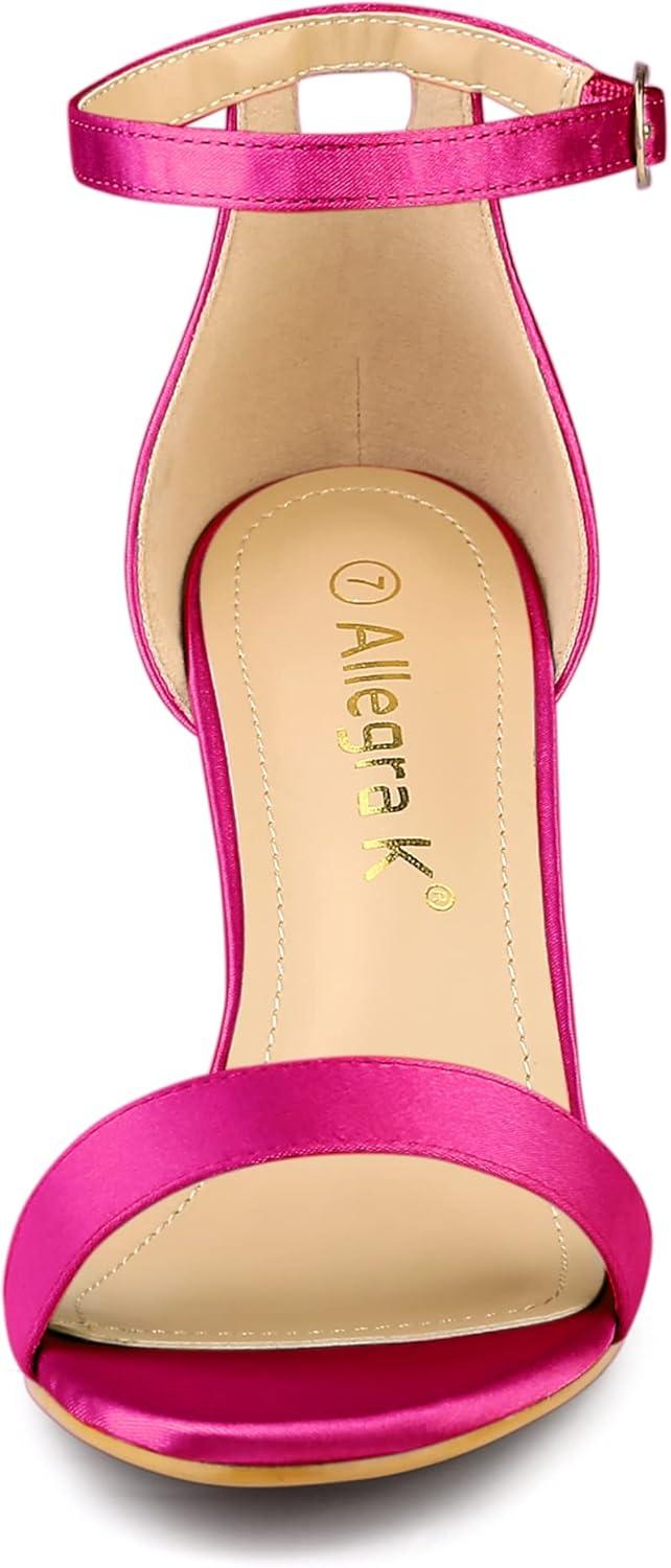 imageAllegra K Womens Satin Open Toe Ankle Strap Chunky Heels SandalsFuchsia