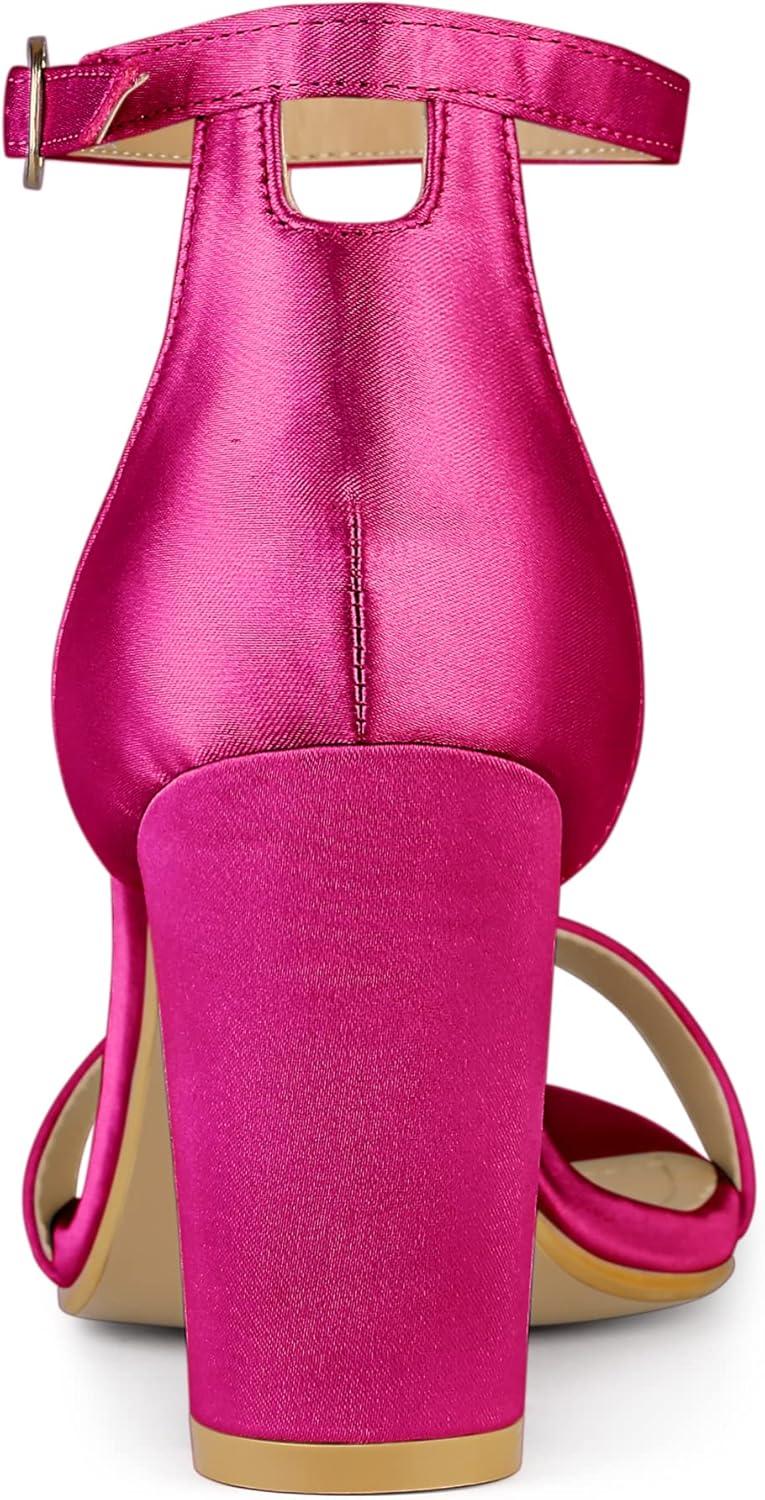 imageAllegra K Womens Satin Open Toe Ankle Strap Chunky Heels SandalsFuchsia