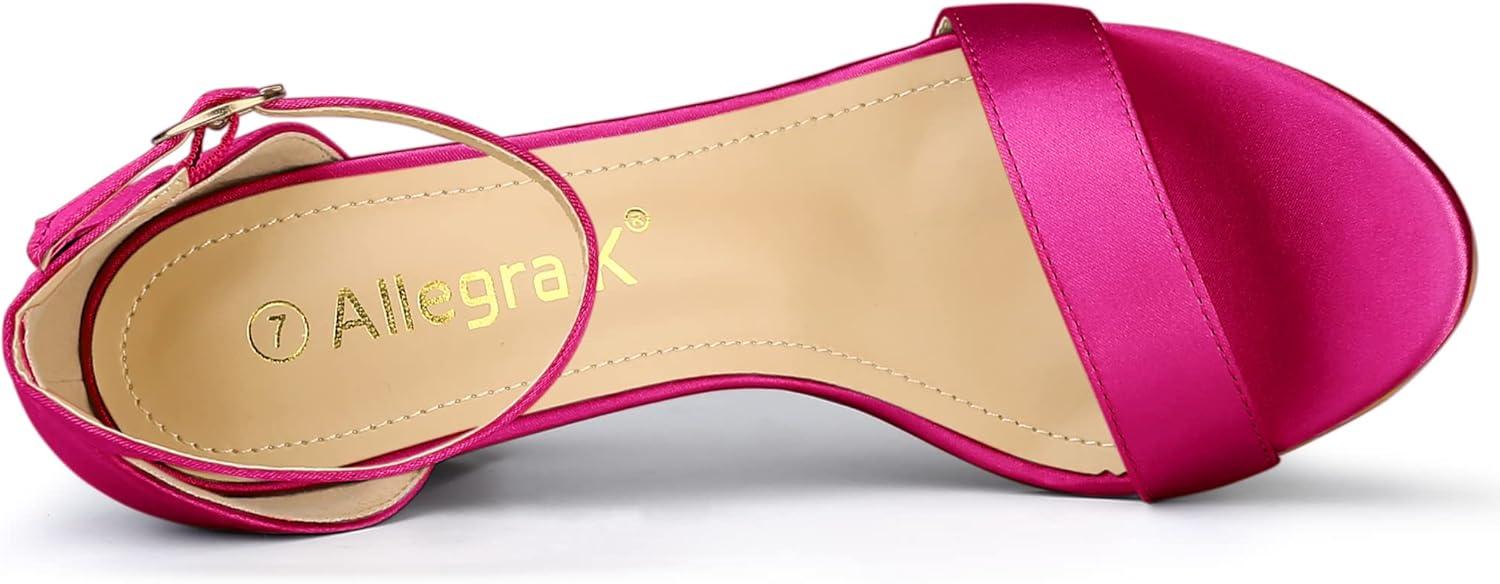 imageAllegra K Womens Satin Open Toe Ankle Strap Chunky Heels SandalsFuchsia