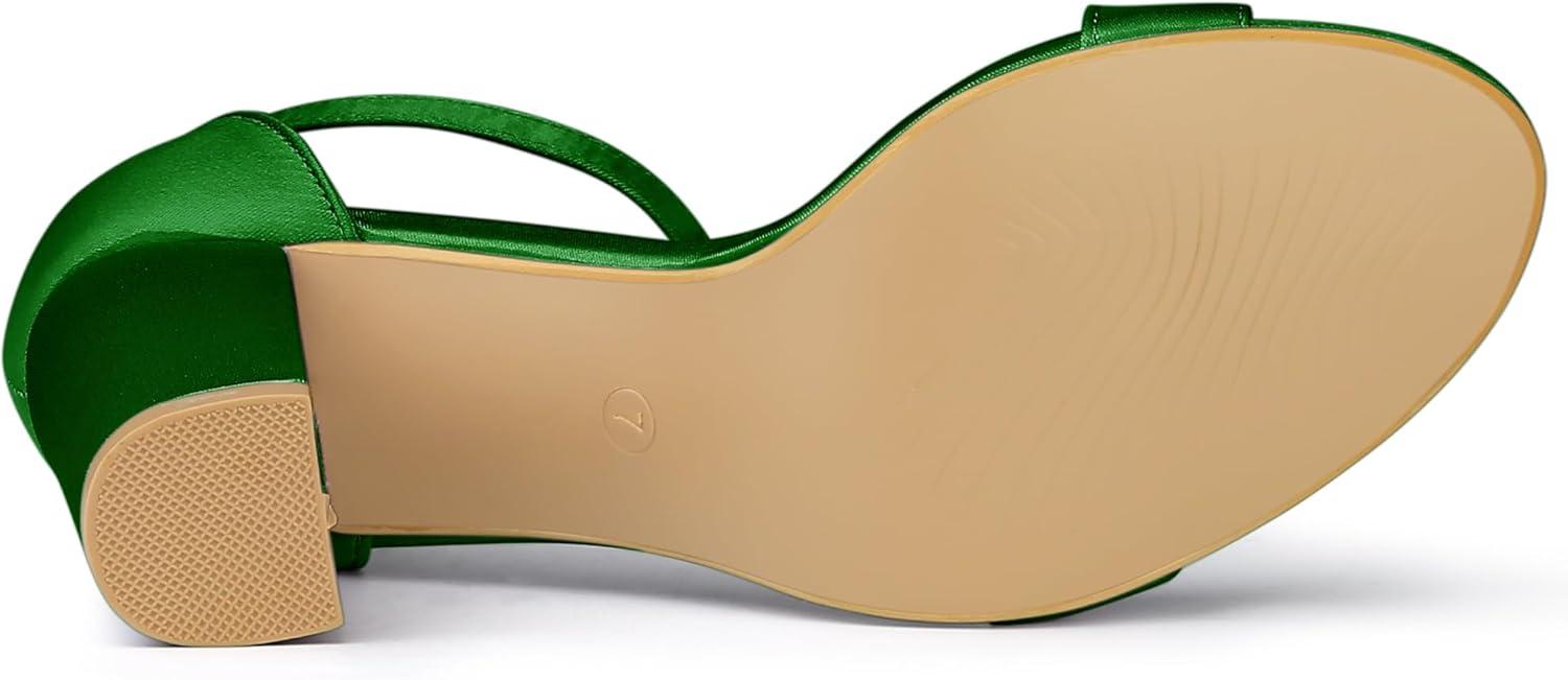 imageAllegra K Womens Satin Open Toe Ankle Strap Chunky Heels SandalsGreen