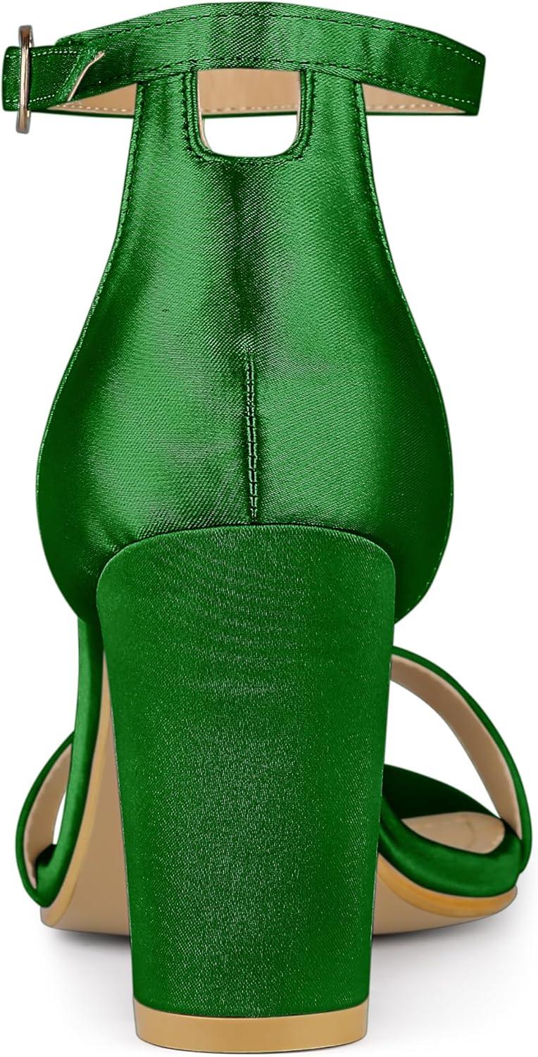 imageAllegra K Womens Satin Open Toe Ankle Strap Chunky Heels SandalsGreen
