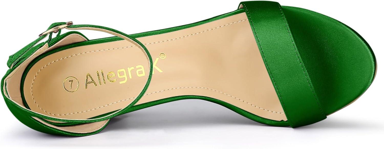 imageAllegra K Womens Satin Open Toe Ankle Strap Chunky Heels SandalsGreen