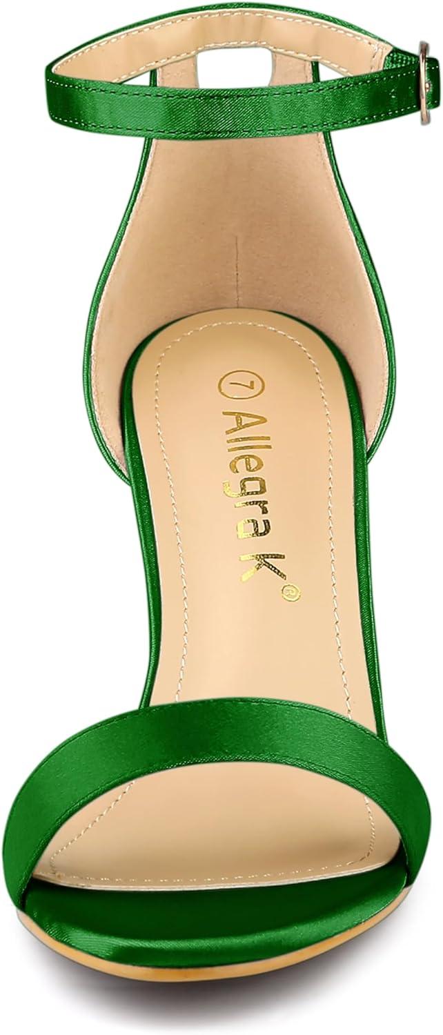 imageAllegra K Womens Satin Open Toe Ankle Strap Chunky Heels SandalsGreen