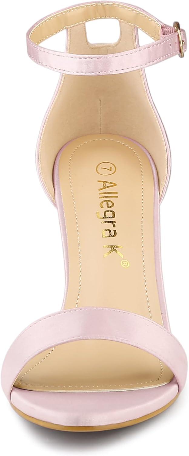 imageAllegra K Womens Satin Open Toe Ankle Strap Chunky Heels SandalsLight Pink