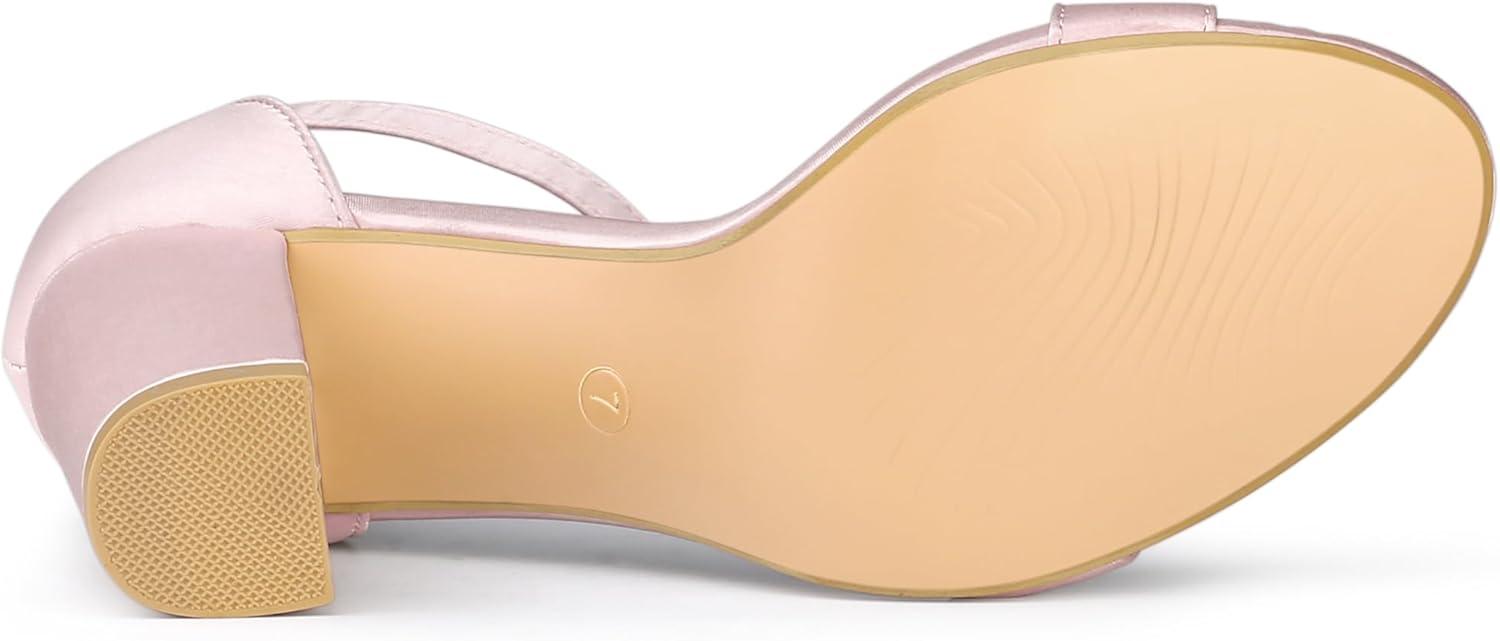imageAllegra K Womens Satin Open Toe Ankle Strap Chunky Heels SandalsLight Pink