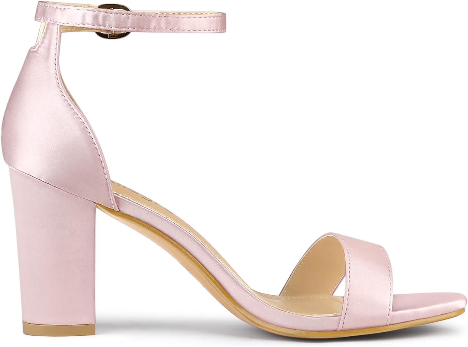imageAllegra K Womens Satin Open Toe Ankle Strap Chunky Heels SandalsLight Pink