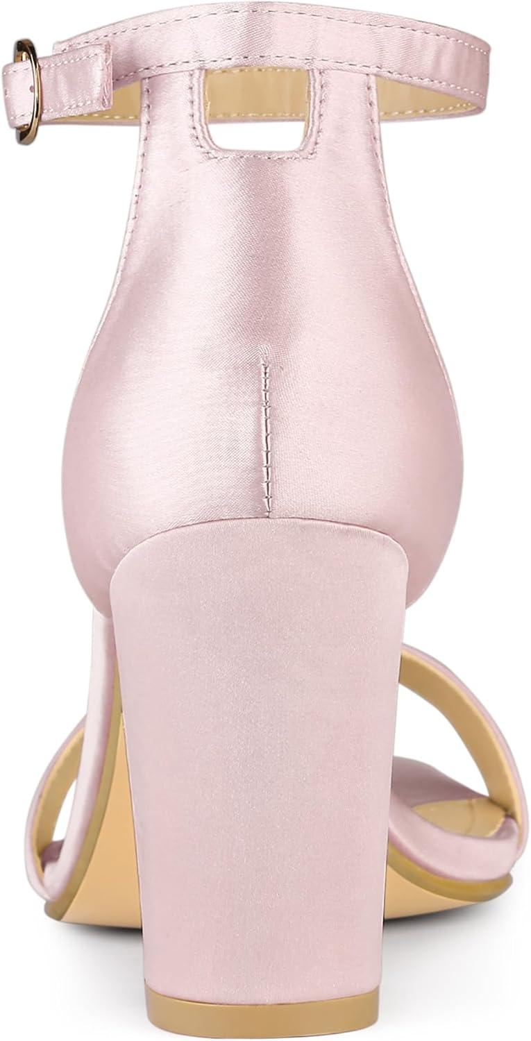 imageAllegra K Womens Satin Open Toe Ankle Strap Chunky Heels SandalsLight Pink