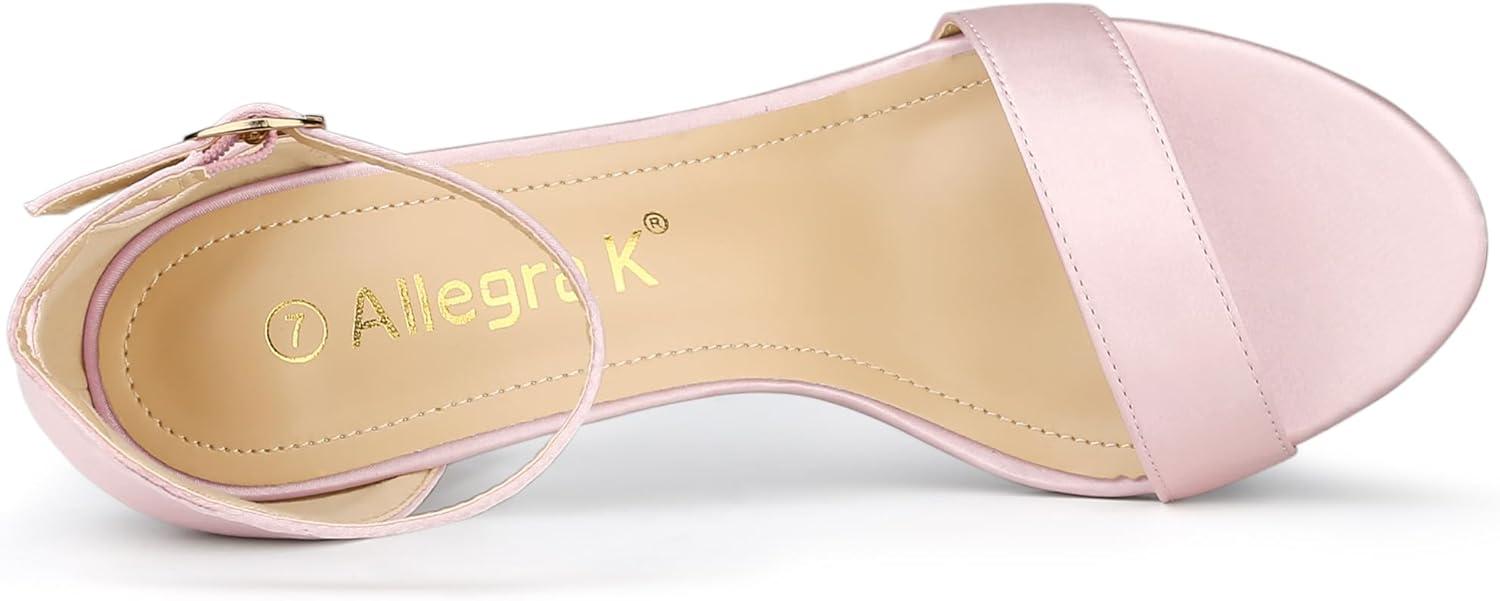 imageAllegra K Womens Satin Open Toe Ankle Strap Chunky Heels SandalsLight Pink