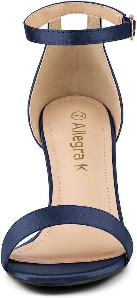 imageAllegra K Womens Satin Open Toe Ankle Strap Chunky Heels SandalsNavy Blue