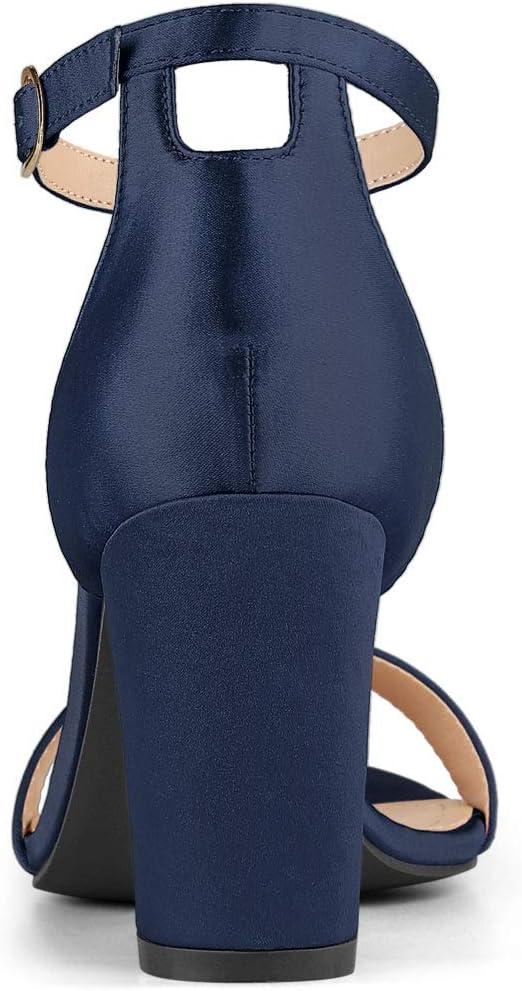 imageAllegra K Womens Satin Open Toe Ankle Strap Chunky Heels SandalsNavy Blue